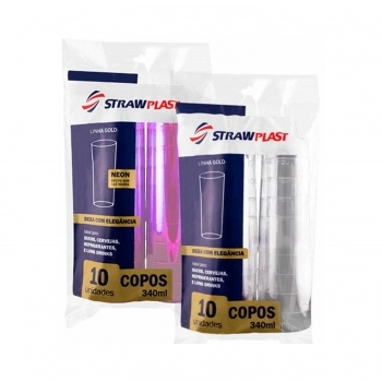 COPO ACRÍLICO 340ML LARANJA NEON STRAWPLAST C/10UN