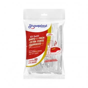 KIT SACHÊ GARFO E FACA EXTRA FORTE CHURRASCO C/20UN - STRAWPLAST
