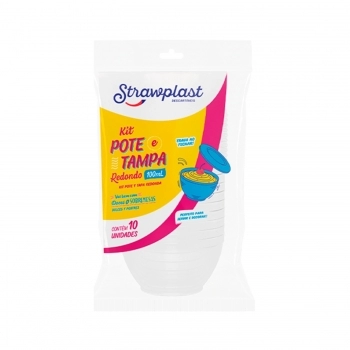 POTE COM TAMPA ACRÍLICO CRISTAL REDONDO 100ML C/10UN - STRAWPLAST