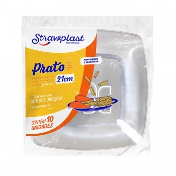 PRATO REFEIÇÃO QUADRADO LARANJA NEON 21CM C/10UN