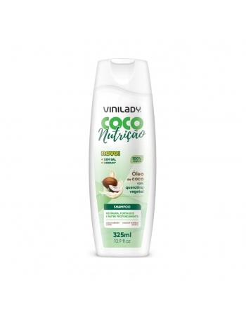 SHAMPOO COCO NUTRIÇÃO 100% VEGANO COM ÓLEO DE COCO COM QUERATINA VEGETAL 325ML - VINI LADY