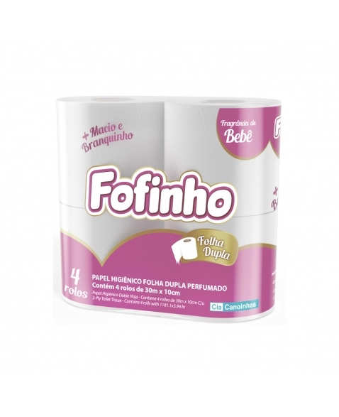 PAPEL HIGIÊNICO FOFINHO BEBÊ FOLHA DUPLA COM 4 ROLOS FD C/96 ROLOS- CIA CANOINHAS