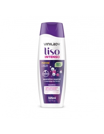 SHAMPOO LISO INTENSO 100% VEGANO COM QUERATINA VEGETAL E MANTEIGA DE KARITÉ 325ML - VINI LADY