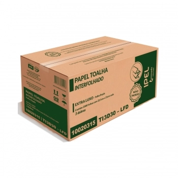 PAPEL TOALHA INTERFOLHADO EXTRA LUXO 3 DOBRA LAMINADO 16G 22,5X21CM C/2000 FOLHA DUPLA - IPEL