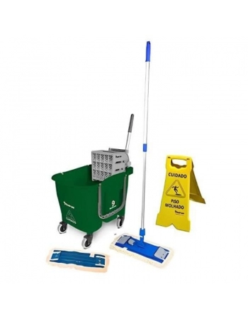 KIT MOP PO BOMPRO DOBLO FLEX C/ ESPREMEDOR ALGODAO 30L VERDE