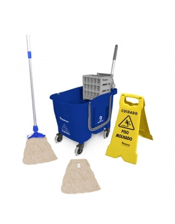 KIT MOP UMIDO CRU BOMPRO DOBLO FLEX C/ ESPREMEDOR 30L AMARELO