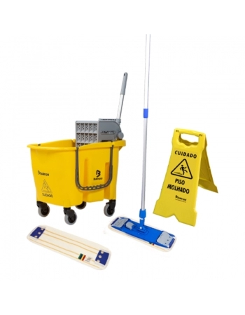 KIT MOP UMIDO CRU BRALIMPIA DOBLO FLEX C/ ESPREMEDOR 30L AMARELO