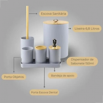 CONJUNTO BANHEIRO MOOD CINZA NATURE C/6PC
