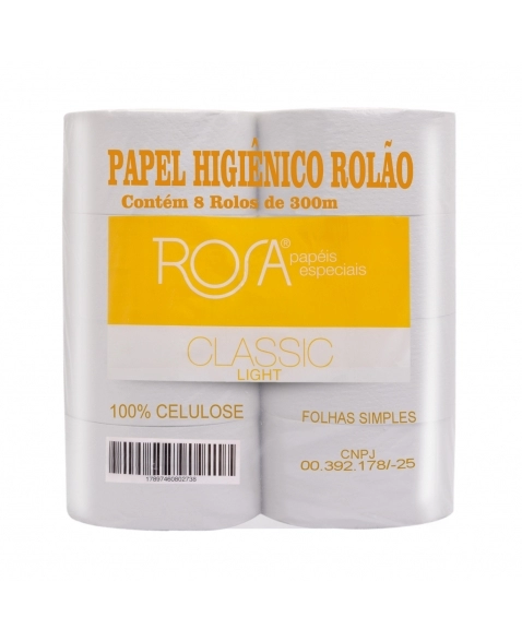 PAPEL HIGIÊNICO ROLÃO CLASSIC LIGHT 100% CELULOSE 8X300M