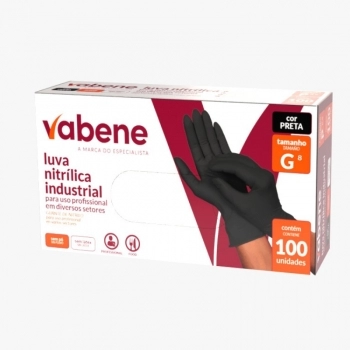 LUVA NITRILICA PROTECAO INDUSTRIAL PRETA G VABENE C/100