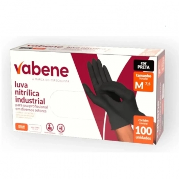 LUVA NITRILICA PROTECAO INDUSTRIAL PRETA M VABENE C/100