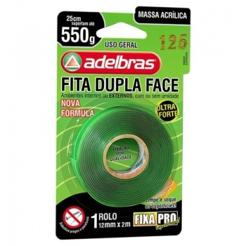 FITA ADELBRAS DUPLA FACE MASSA ADESIVA 12MMX2M