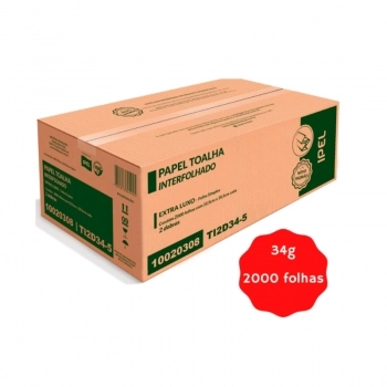 PAPEL TOALHA INTERFOLHADO EXTRA LUXO 2 DOBRA SOFT 22,5X20,5CM C/2000F - IPEL PAPÉIS -