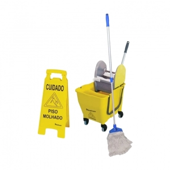 KIT MOP UMIDO CRU BOMPRO DOBLO FLEX C/ ESPREMEDOR 30L AMARELO