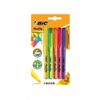 MARCA TEXTO BIC MARKING COR SORTIDA C/5 FLUORESCENTE