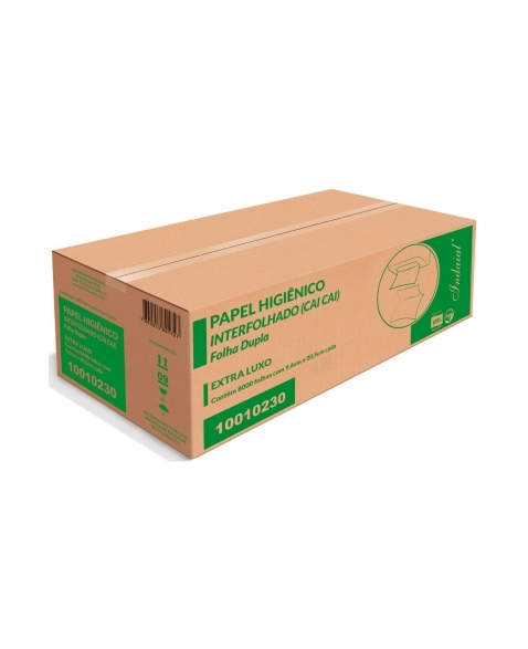 PAPEL HIGIÊNICO INTERFOLHADO (CAICAI) EXTRA LUXO FOLHA DUPLA 9,6CMX20,5CM COM 8000 FOLHAS