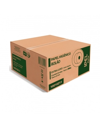 PAPEL HIGIÊNICO ROLÃO BIGTUB EXTRA LUXO 100% CELULOSE FOLHA SIMPLES 9CM 8X300M- IPEL